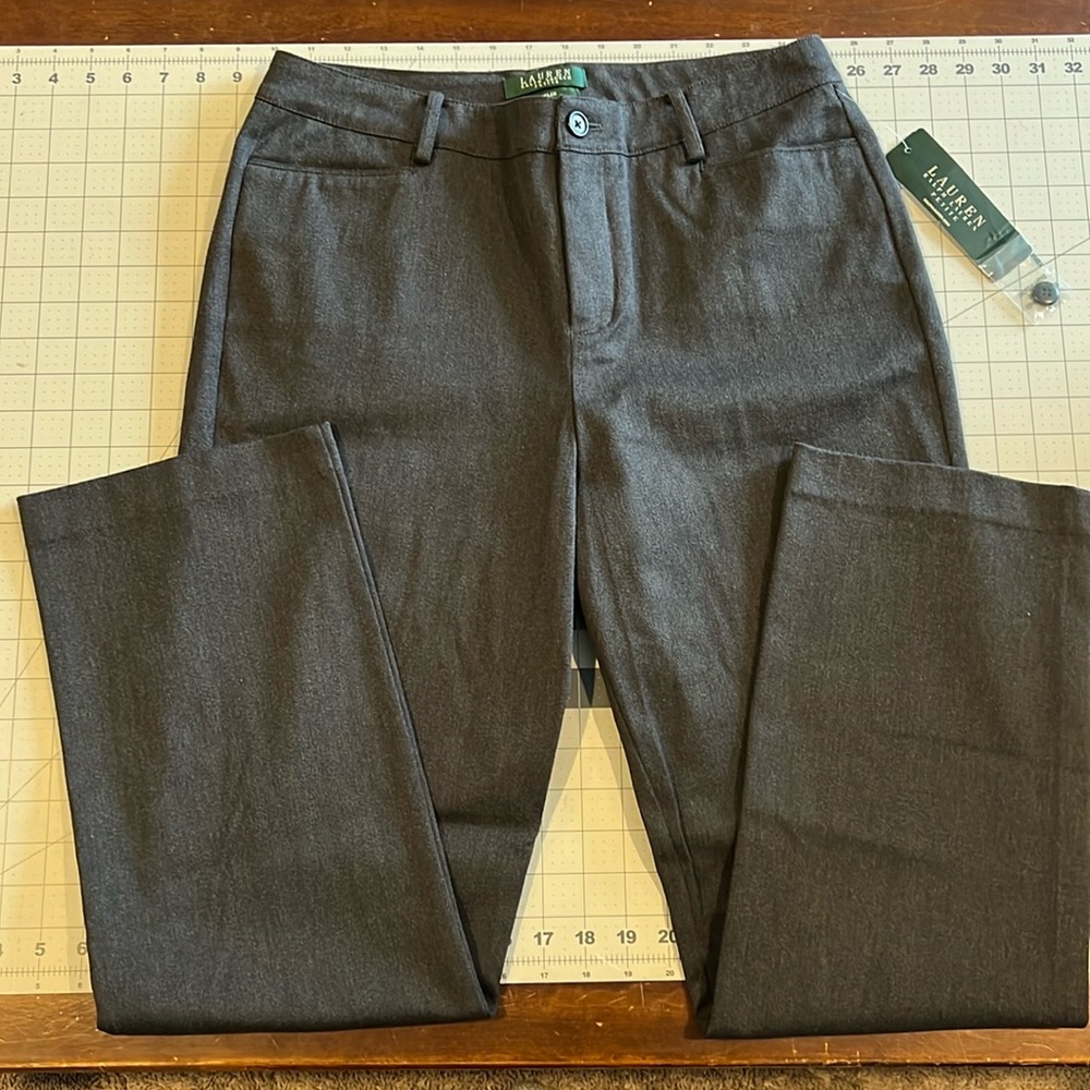 NWT Lauren Ralph Lauren charcoal gray Cotton Blend Chino Catlin Pant Sz 10petite